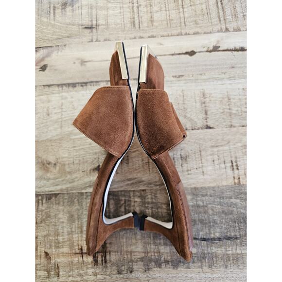 Good American THE STANDOUT Square Toe Mule Sandal Suede Tobacco Size 7 - Picture 11 of 11